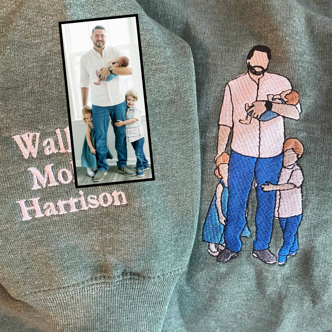 Personalized Embroidered Family Sweatshirt Custom Couple Portrait from Photo Sweatshirt Unique Gift for Family