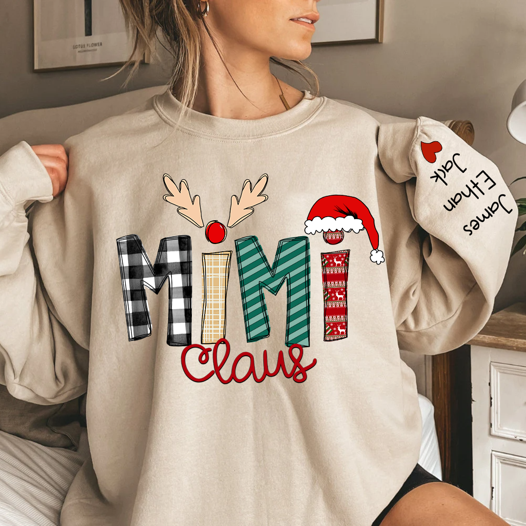 Custom Christmas Claus Mimi Sweatshirt Personalized Mom with Kids' Names Sweatshirt Xmas Gift for Family