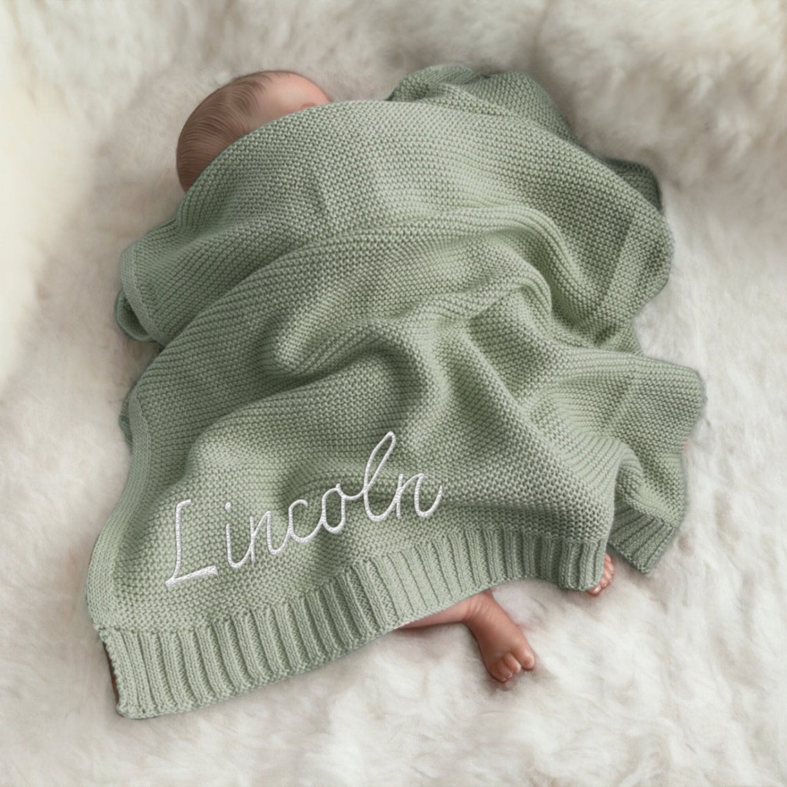 Custom Embroidered Baby Name Blanket Personalized Soft Breathable Cotton Knit Blanket Gift