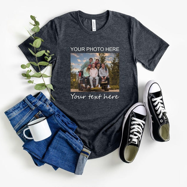 Custom Photo Text Shirt Personalized Family & Couple Photo Tee Gift for Birthday