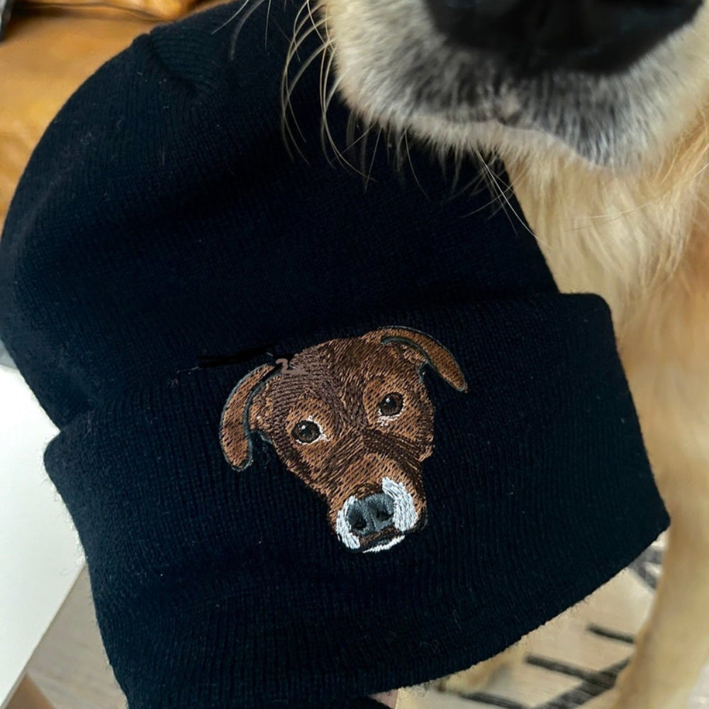 Custom Dog Beanie Embroidered Pet Photo Portrait Beanie