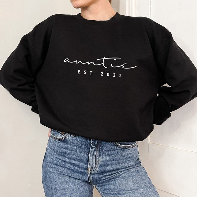 Customized Auntie Est Year Sweatshirt with Kids Name on Sleeve Unique Birthday Gift for Aunt