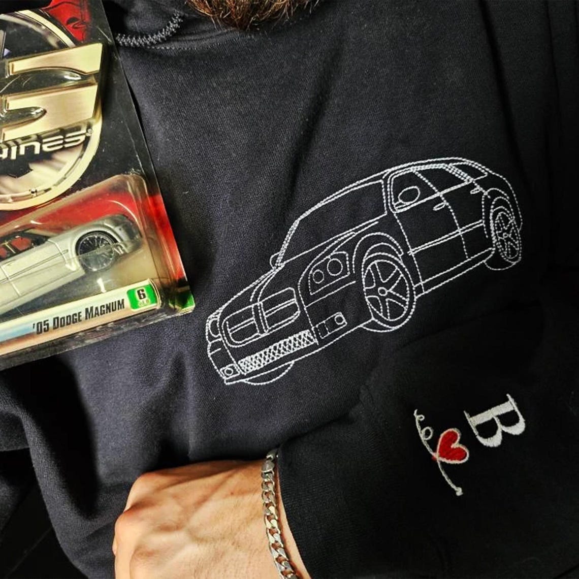 Customized Embroidered Car Hoodie Personalized Car Outline from Photo Hoodie Gift For Auto Lovers