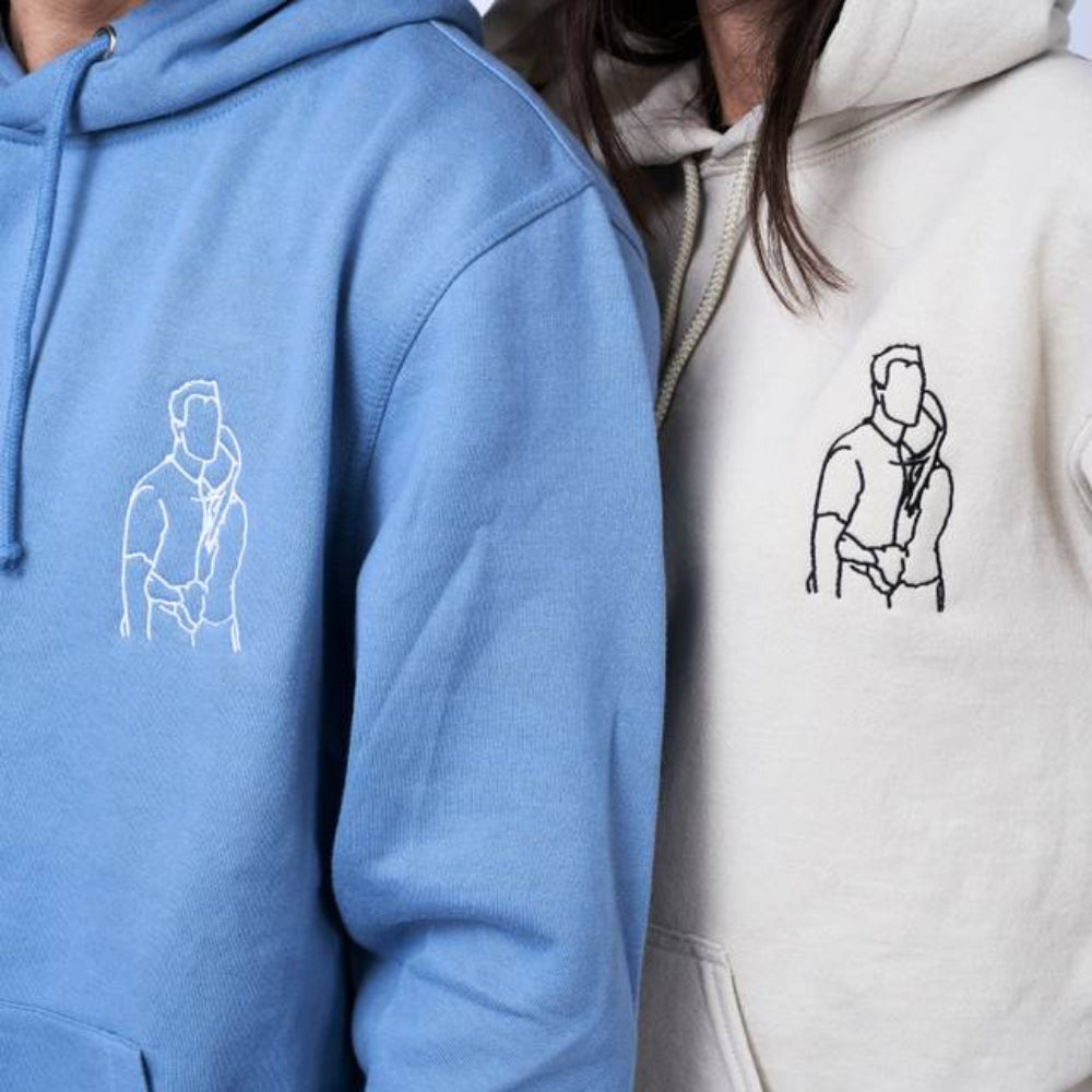 Embroidered Couple Hoodie Custom Couple Photo Portrait Hoodie Gift for Lover & Family