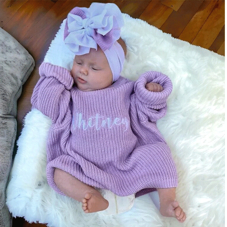 Personalized Baby Sweater Custom Embroidered Toddler Knit Chunky Sweater