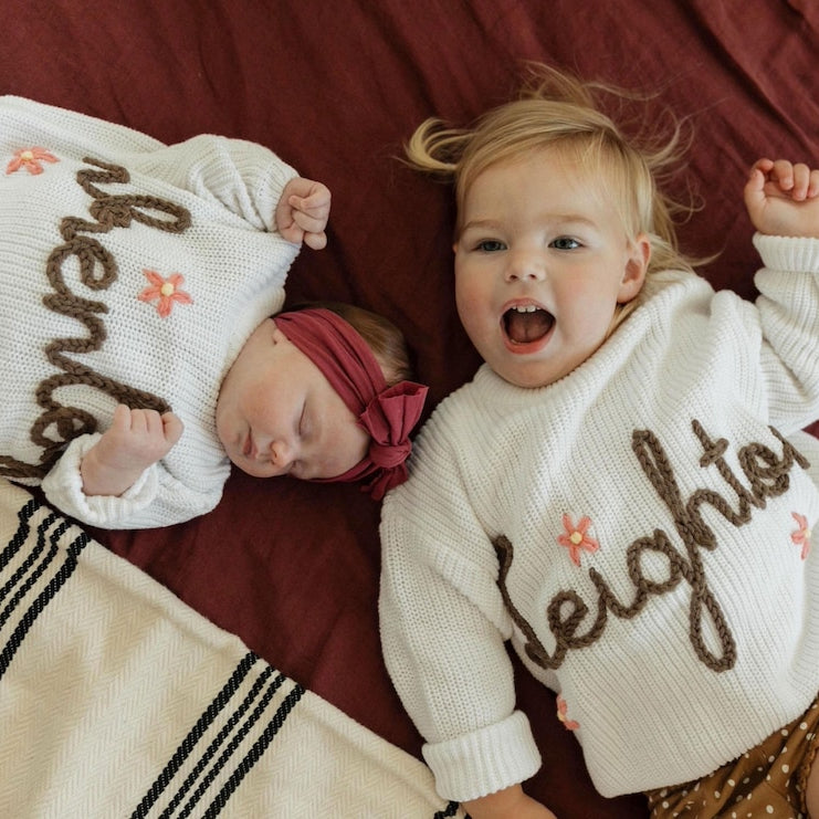 Personalized Baby Hand Embroidered Sweater Custom Newborn Birthday Sweater Gift