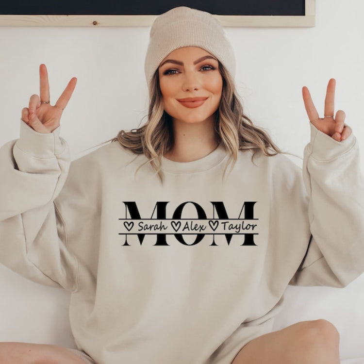 Custom Mama Sweatshirt Minimalist Mom with Kids Name Gift for Mother's Day