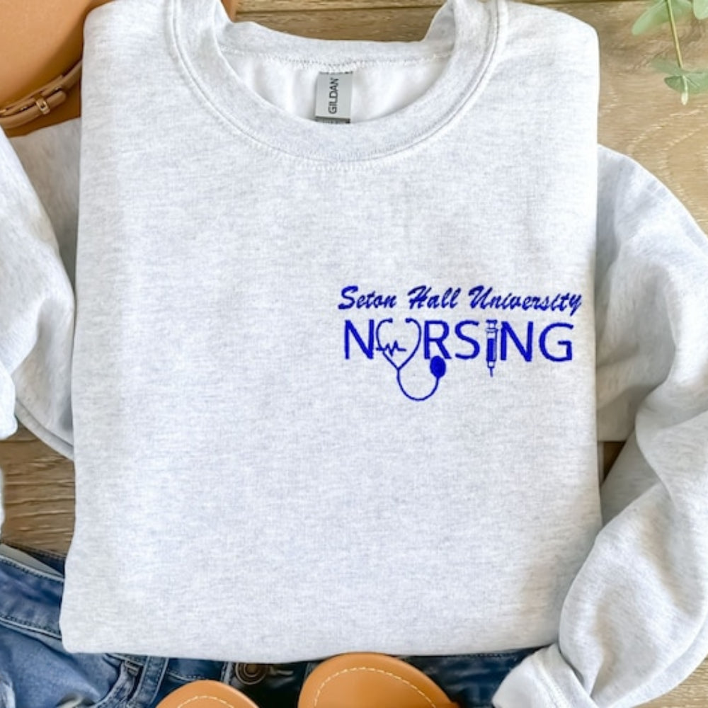 Custom Embroidered Nursing University Sweatshirt Unique Nurse College Grad Sweatshirt