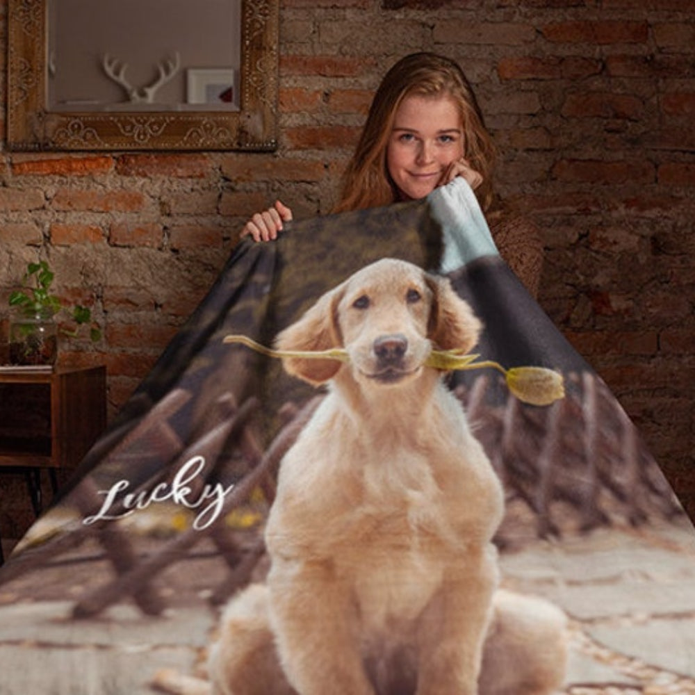 Custom Pet Photo Blanket Personalized Puppy Blankets for Pet Lover