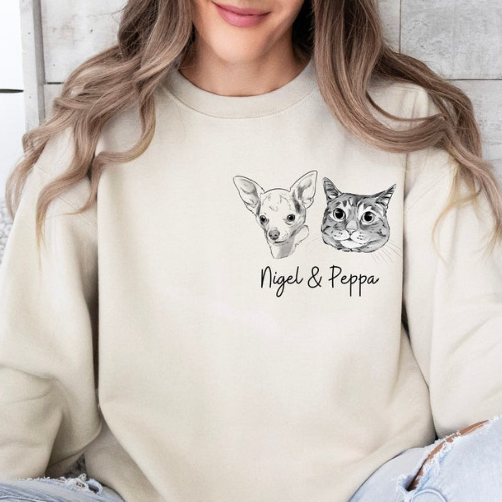 Personalized Cat Sweatshirt Custom Pet Portrait from Photo Printed Sweatshirt Custom Gift For Pet Lovers