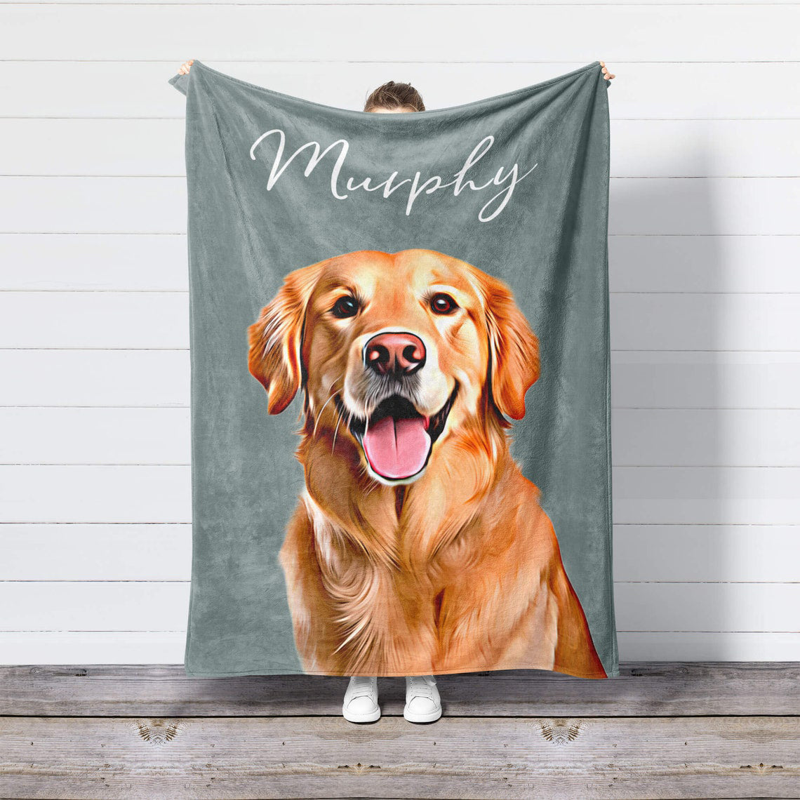 Custom Pet Blanket Personalized Pet Photo Portrait Bedding Blanket with Text