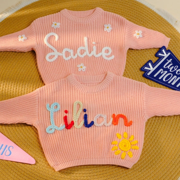 Personalized Baby Hand Embroidered Sweater Custom Newborn Birthday Sweater Gift