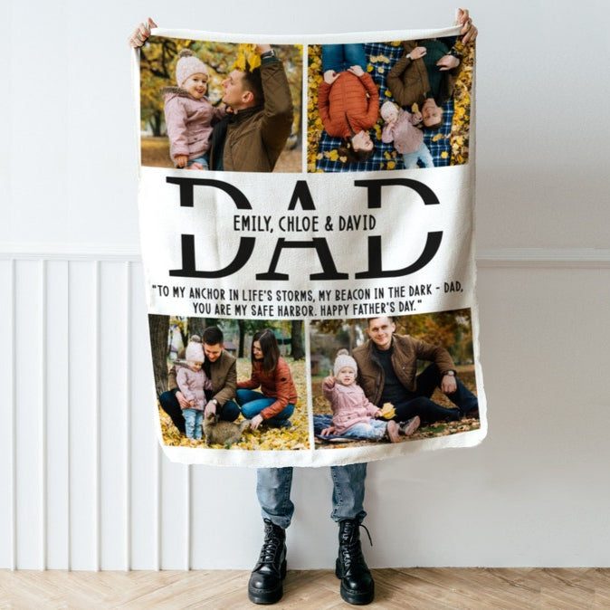 Personalized Family Photos Puzzle Blankets Custom Multi Photos Blanket Gift for Dad