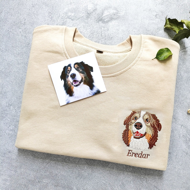 Personalized Embroidered Portrait Dog Sweatshirt Personalized Pet Sweatshirt Gift for Pet Lover