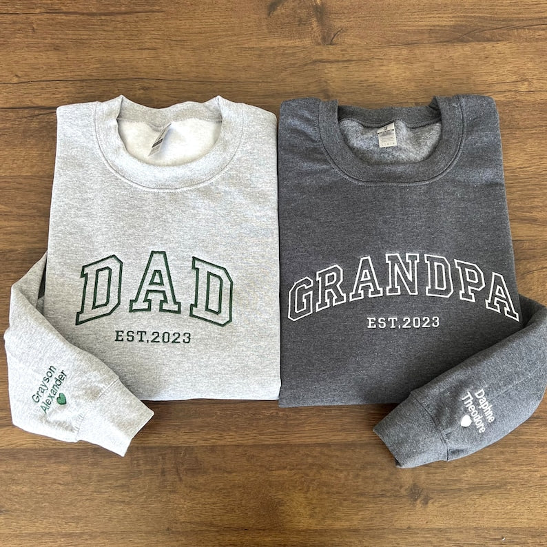 Custom Embroidered Daddy Sweatshirt Personalized Grandpa with Kids Name Sweatshirt for New Dad & Gramps