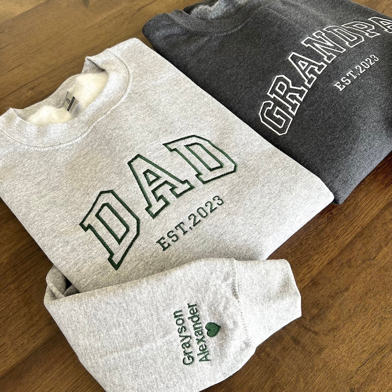 Custom Embroidered Daddy Sweatshirt Personalized Grandpa with Kids Name Sweatshirt for New Dad & Gramps