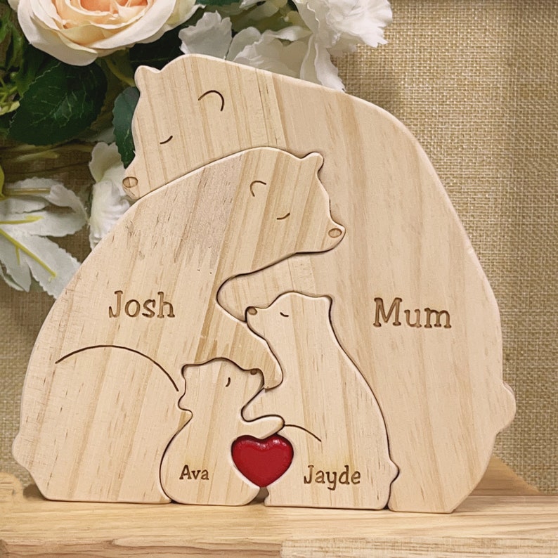 Wooden Bears Family Custom Names Puzzle Home Decor Christmas Gifts For Family