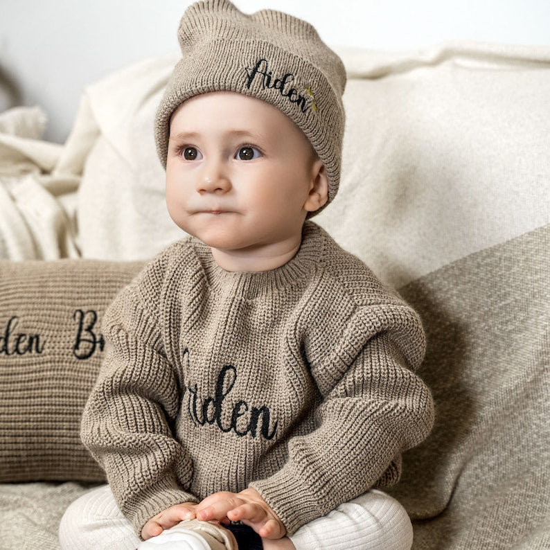 Custom Baby Embroidered Sweater Personalized Newborn Name Knitted Sweater