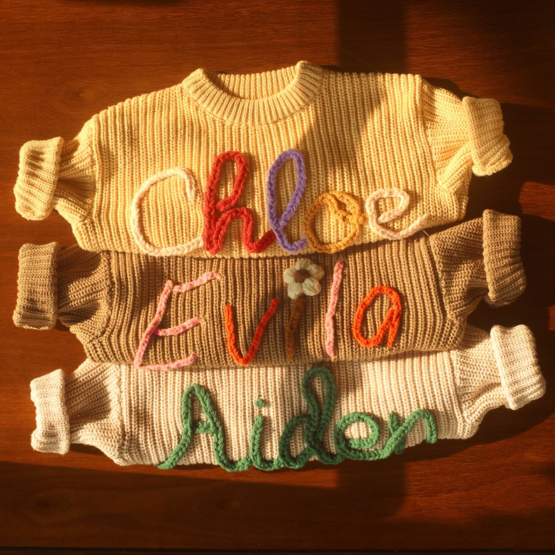 Personalized Hand-Embroidery Sweater Custom Name Knitted Baby Sweater Gift