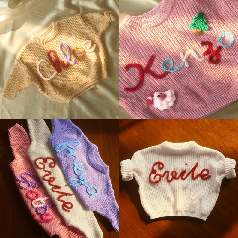 Personalized Hand-Embroidery Sweater Custom Name Knitted Baby Sweater Gift