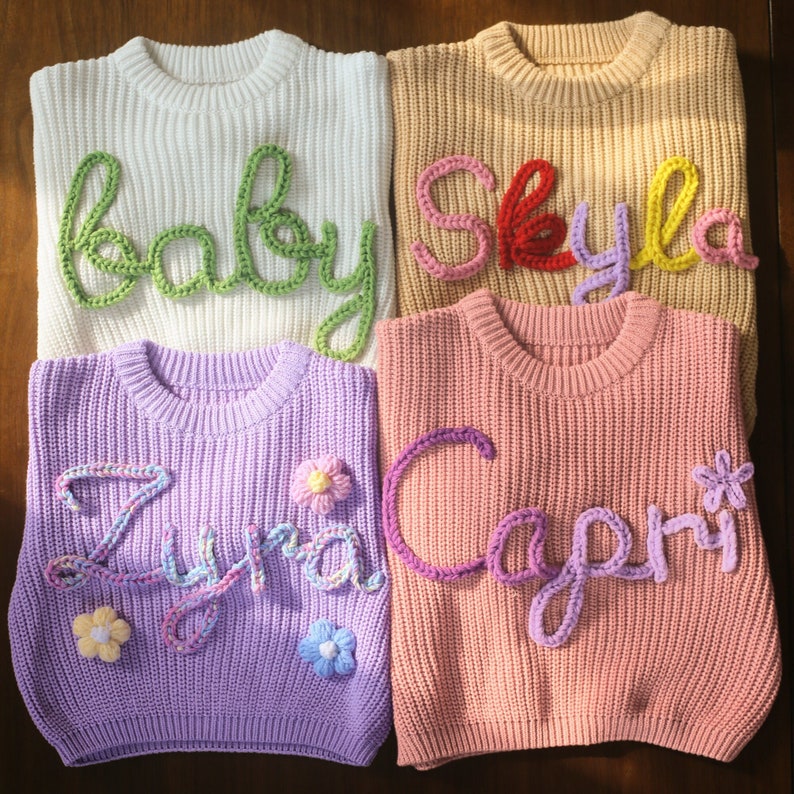 Personalized Hand Embroidered Toddler Sweater Custom Baby Name Sweater Gift