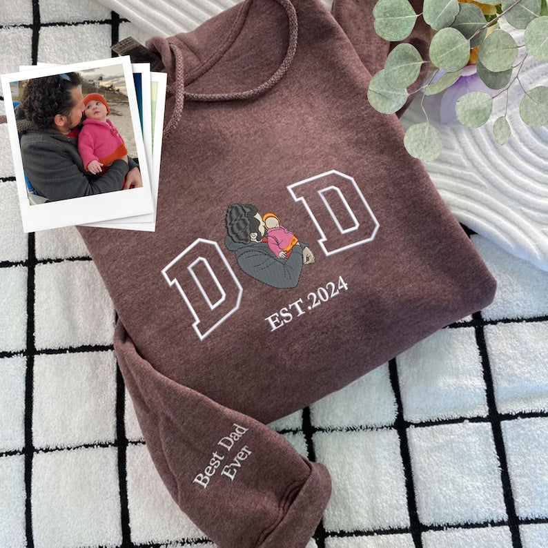 Custom Dad Sweatshirt Embroidered Family Portrait from Photo Sweatshirt Personalized Gift for Father's Day