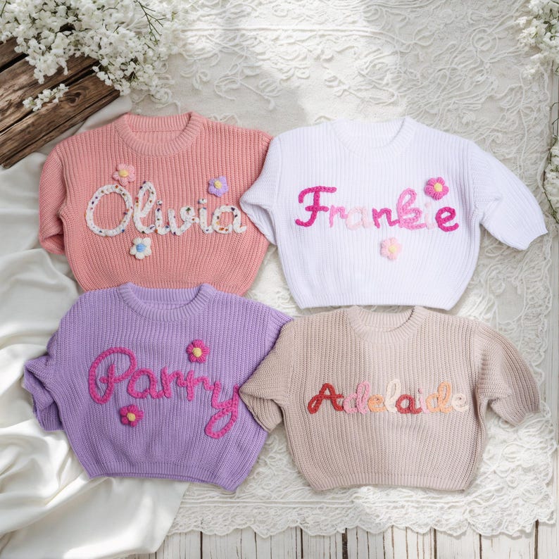 Custome Children Sweater Personalized Embroidered Knit Baby Name Sweater