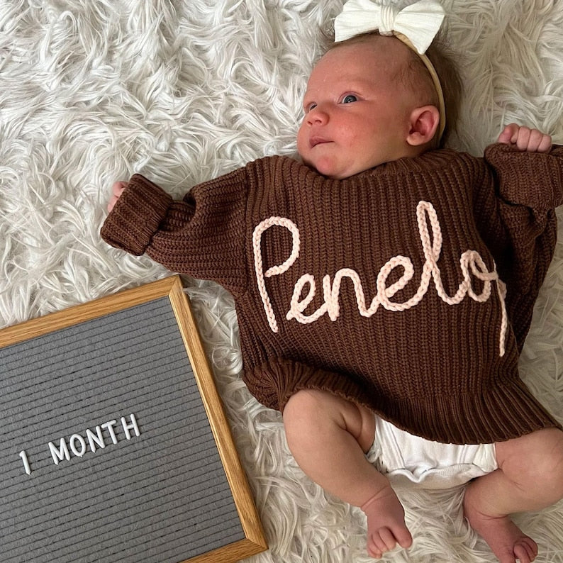 Personalized Baby Hand Embroidered Sweater Custom Newborn Birthday Sweater Gift