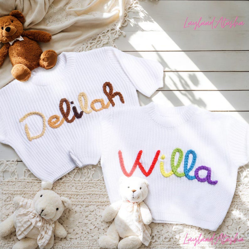 Custome Children Sweater Personalized Embroidered Knit Baby Name Sweater