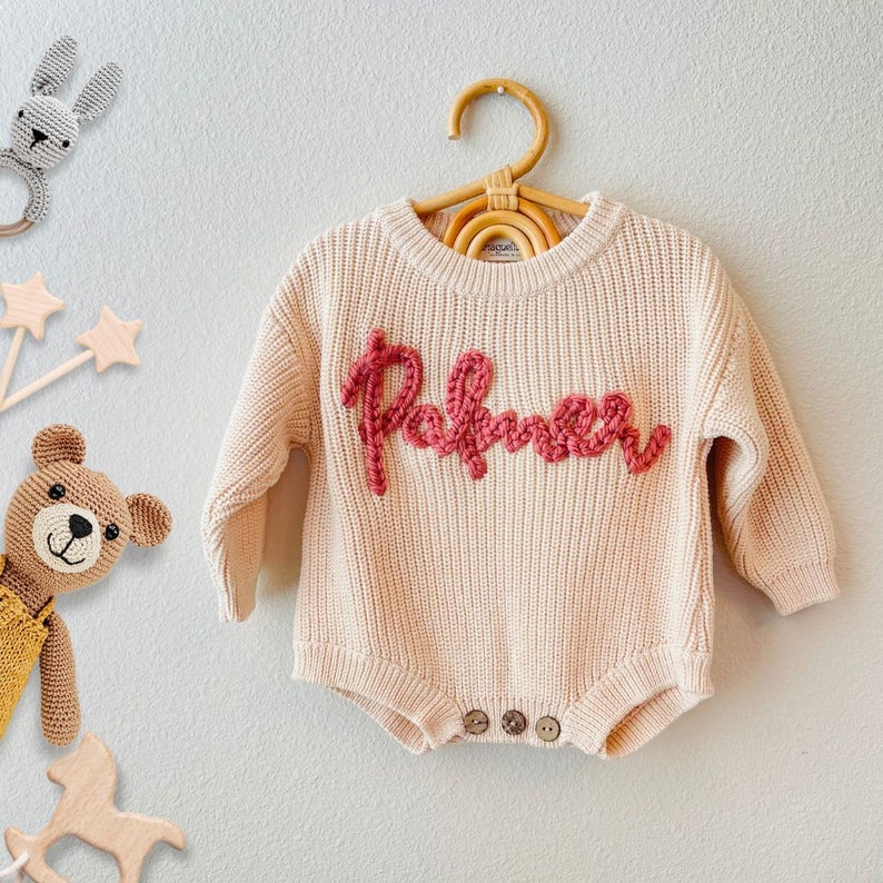 Embroidered Baby Romper Custom Knit Baby Name Bodysuit Gift for Newborn